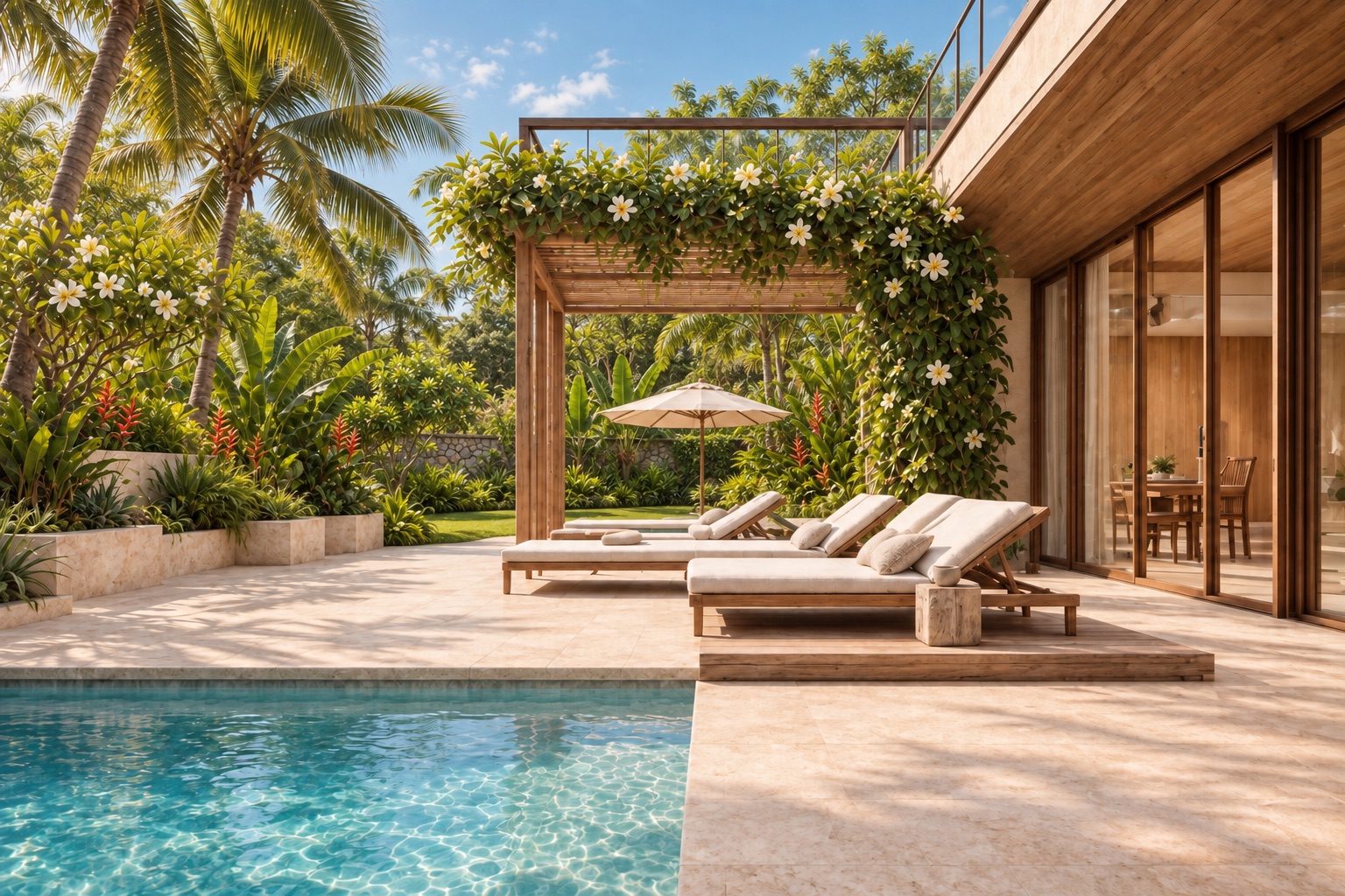 Tamarindo vacation home terrace, shaded and open to planting